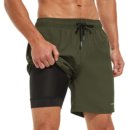 Image of HODOSPORTS Mens 7 inch Swim Trunks with Compression Liner S-6XL Quick Dry Swimming Shorts Zipper Pockets Swimsuits