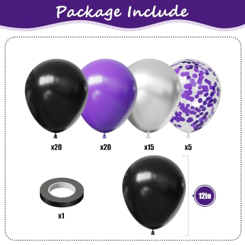 Image of Halloween Balloon 12Inch, 60Pcs Black Purple and Silver Balloons