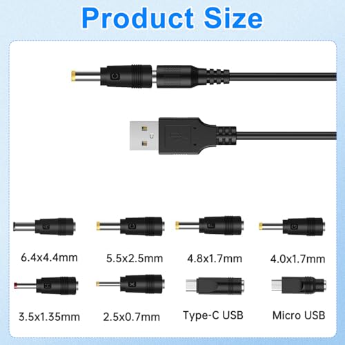 Image of TecoKart Multi Charging Cable - Universal 5V USB to DC Cable with 6 Connectors, DC 5V Charger Wire, USB Female to Male Extension Cord, DC Jack Connector for Trimmer, Camera & Electronic Devices