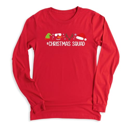 Christmas Squad T-Shirts, Customizable Christmas Shirts, Santa Squad Tshirts, Family Christmas Pjs Matching, Xmas Themed Graphic Tees, Pack of 1 (Long Sleeve T-Shirt)2