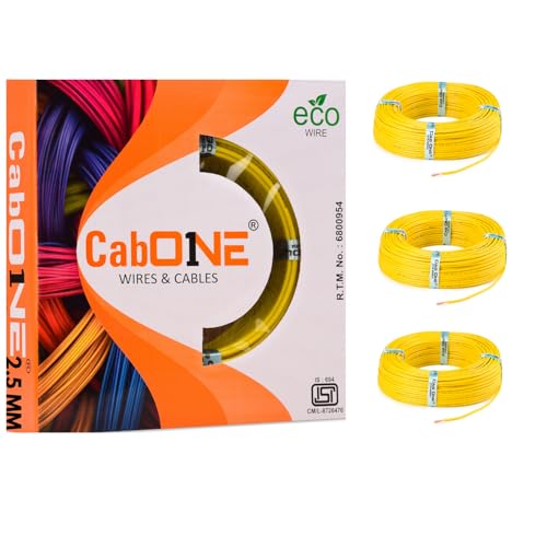 Image of CabONE Pack of 3 Electrical Wire 2.5mm | 90 Meter Single Core Copper Cable | Heat Resistant No-Drip PVC Insulation | High Current Carrying Capacity House Wire