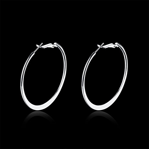 50Mm Basketball Flattened Big Hoop Earrings Silver For Girls Womens Nice Gift (Silver) #TOP1