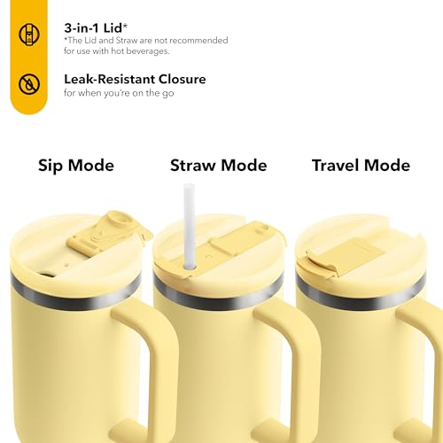 RTIC 30 oz Road Trip Tumbler Double-Walled Insulated Stainless Steel Portable Travel Coffee Mug Cup with Lid, Handle and Straw, Ceramic-Lined, Sunlight - Image 3
