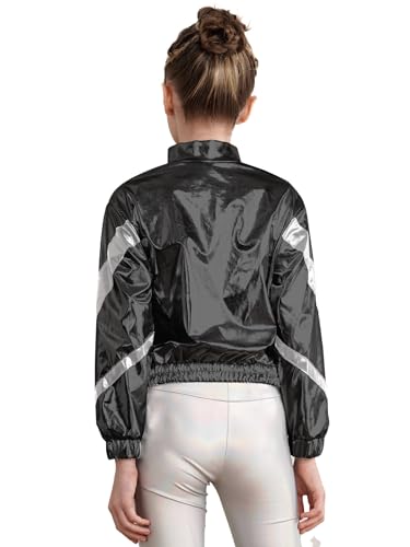 Kids Girls Shiny Metallic Zipper Bomber Moto Jacket Dance Disco Party Coat Lightweight Flight Jacket Outerwear2