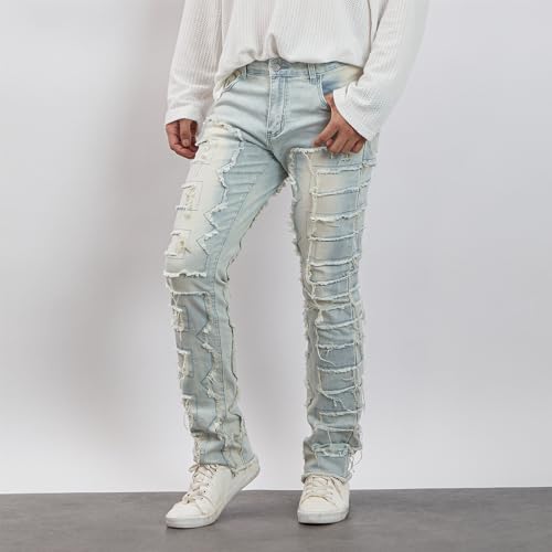 Men's Y2k Stacked Jeans Regular Fit Patch Distressed Destroyed Straight Denim Pants Harajuku Hip Hop Trouser3