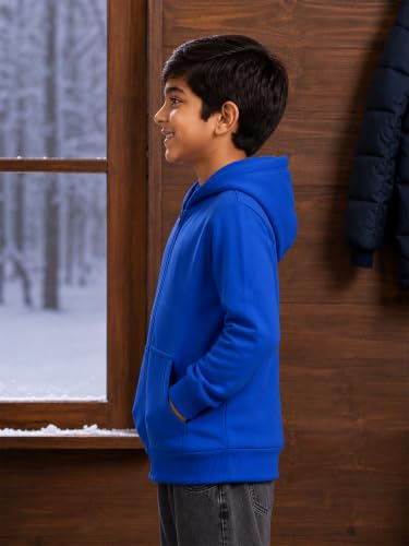 Image of Unisex Kids Solid Full Sleeve Zip Front Open Hooded Sweatshirt