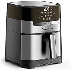 Moulinex Easy Fry & Grill 4.2L EZ505D Freidora de Aire Sin Aceite 2 en 1 para Freír o a la Parrilla, Pantalla Digital Táctil, 8 Programas para Comidas Sanas, App 125 recetas, Acero, Hasta 6 personas