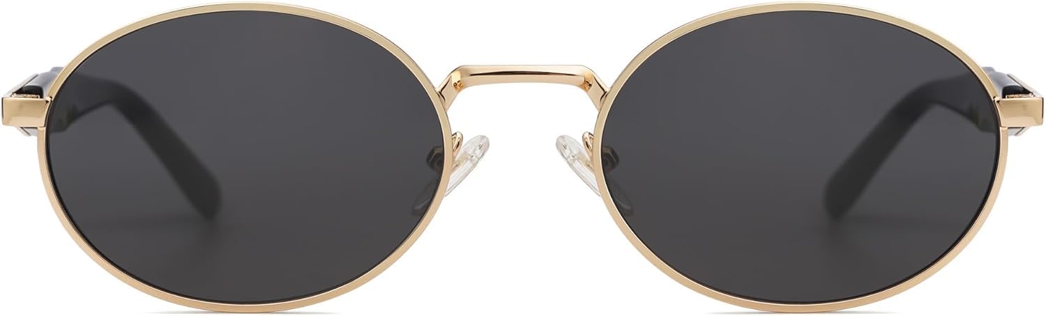 CREEK Unisex UV Protected Retro Oval Sunglasses | Trendy Metal Sun Glasses Classic Shades | UV400 Protection (GOLD-BLACK), 142 mm - Image 2 thumbnail