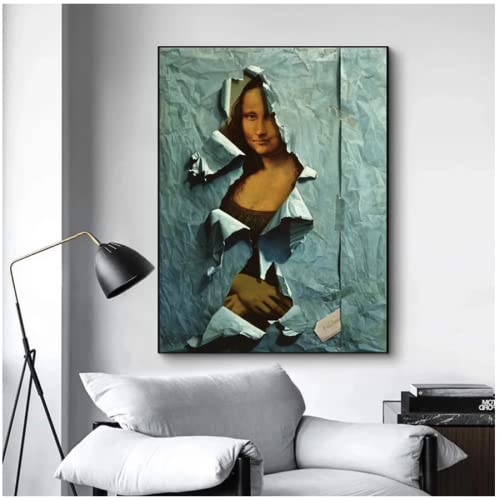 Spoof the Famous Mona Lisa Canvas Painting Covered By Blue Paper Poster Print Wall Art Pictures para la decoración de la pared del hogar de la sala de estar Cover