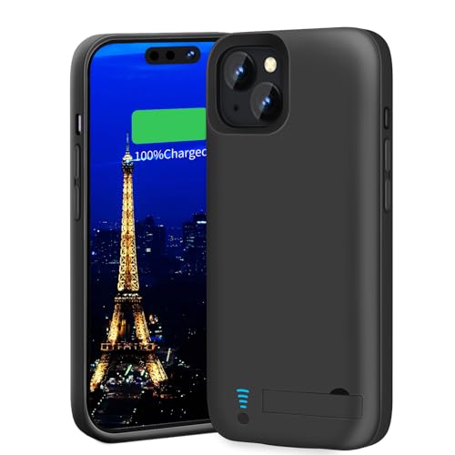 BAHOND Battery Case for iPhone 15 Plus, 6000mAh Rechargeable Extended Battery Charging/Charger Case, Add 100% Extra Juice (6.7 inch) Black