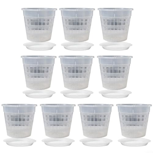 10 macetas transparentes para orquídeas con agujeros, macetas transparentes para poda de aire, macetas de ABS para drenaje corporal, base que soporta un mejor desarrollo de raíces en interiores (110