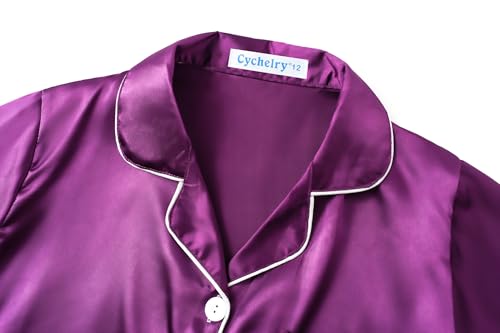 CYCHELRY Big Girls Satin Pajamas Summer Short Sleeve and Pants Button Down Silky Unisex Kid PJS 2PCS Sleepwear Set Size 8-162