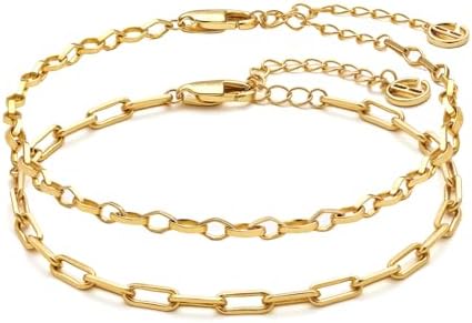 Cicy Bell 18k Gold Plated Bracelets for Women Trendy Dainty Stackable Square Star Wave Bamboo Curb Snake Heart Paperclip Figaro Mirror Chain Link Bracelet Sets Minimalism Accessories Gifts