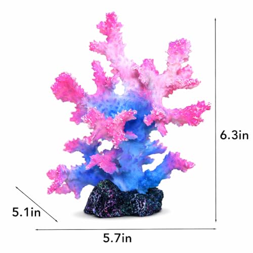 Image of Polyresin Coral Ornament for Fish Tank Decorations,Aquarium Landscape Decor - Safe for Saltwater & Freshwater,Blue&Pink
