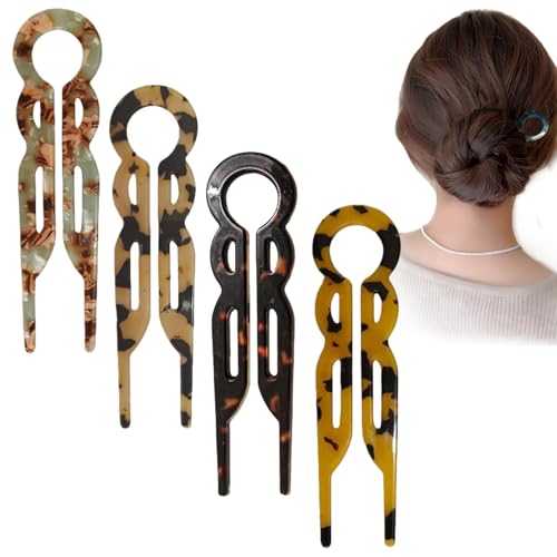 4 PCS French Hair Pin Premium Acetate U-Shaped Hair Clips for Women - Elegant Amber Hairpins with Secure Double-Notch Hold for Buns Thick & Long Curls Styling Accessories Elegant and Generous