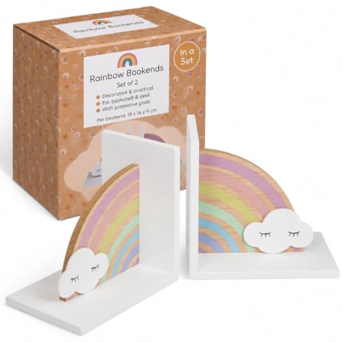 MIJOMA 2 Stück Set Regenbogen Buchstützen aus Holz, Dekoration
