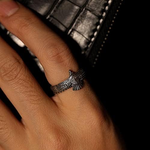 Yocoyee Retro Eagle Ring Thai Silver Feather Hawk Falcon Adjustable Ring Trendy Personality Ring for Men Style 1 image 5 of 7 B099JK8WZ3