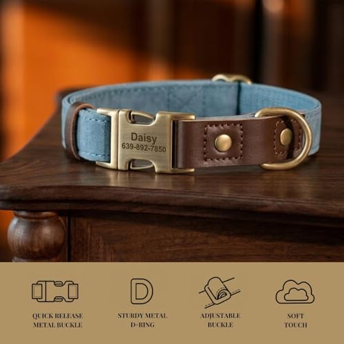 Image of Personalized Dog Collars, Quick Release Buckle, Denim Blue,XL