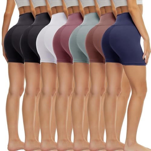 TNNZEET 7 Pack Biker Shorts for Women - 5''/8''/3'' High Waisted Workout Tummy Control Spandex Gym Shorts for Yoga Athletic