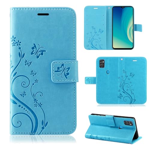 betterfon Hülle Kompatibel mit ZTE Blade A7s (2020) | Premium PU Leder Handyhülle Wallet Hülle für Blade A7s (2020) | Schutzhülle Blumen Klapphülle Handyhülle | Blau