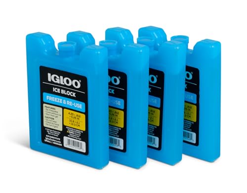 Igloo Small Maxcold 4 Pack Ice Block, Reusable Ice Packs for Coolers, Freezer Pack, Cold Packs for Coolers, Long Lasting Ice Blocks