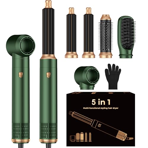 Image of 5 in 1 Blow Dryer Brush Set,Hot Air Styler Negative Ion Air Curling Wrap Air Curler, Round Brush Blow Dryer Curling Iron Hair Styling Tools Gift for Dry,Volumize, Straight,Curl,100-120V