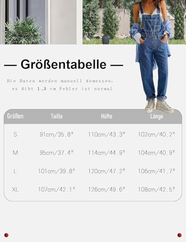 Vanchenl Damen Casual Denim Jean Overalls Lose Verstellbare Träger Baggy Latzhose Bib Romper Jumpsuit Harem Hosen Hellblau M