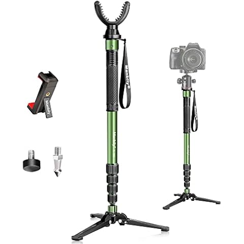 Manbily Shooting Stick Monopod with Tri-Stand Tripod Base, with Rotating and Removeable U-Shaped Yoke for Hunting, Shooting, and Outdoors-Green (G-333) Cover