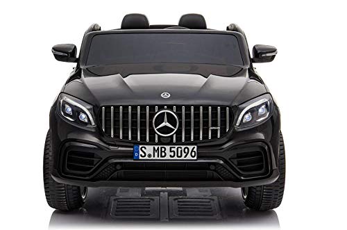 ES-TOYS Kinderfahrzeug - Elektro Auto Mercedes GLC63S - lizenziert - Doppelsitzer - 12V10AH Akku,4 Motoren+ 2,4Ghz+Ledersitz+Eva Reifen (Schwarz)