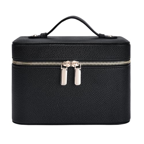 Grande trousse de toilette en cuir synthétique noir avec compartiments