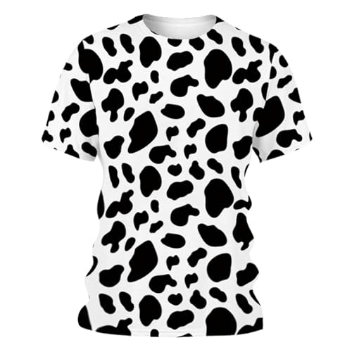 T-shirt unisexe avec motif taches de vache - T-shirt décontracté à manches courtes avec imprimé animal intégral - Haut amusant au look vache pour les fêtes et les loisirs, Style_m01 Noir, XXL