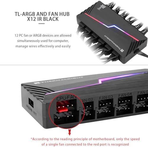 Image of Thermalright ARGB and Fan HUB X12 IR Black Hub Controller Support 12 Groups of CPU Fans,3Pin PC ARGB Controller and 4Pin PWM Fan,SATA Power Cord Direct Input(12V 4pin RGB is Not Supported)