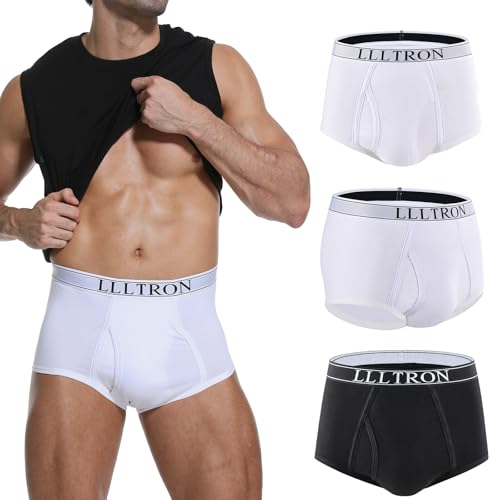 Incontinence Underwear for Men Washable Cotton Briefs Reusable Urinary Protective Absorbent Underwear for Bladder Leakage Control 150ml 3-Pack（2White+1Black，L）
