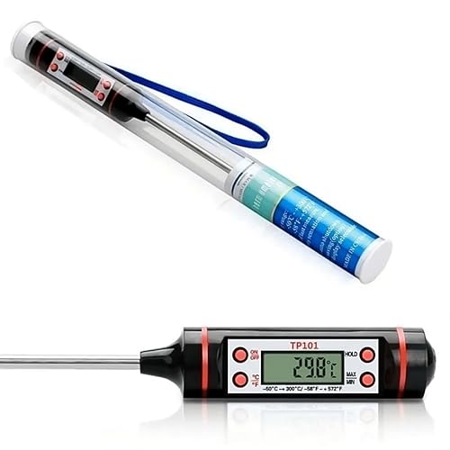 Termômetro Culinário Digital Inox à Prova D’Água Leitura Rápida -50ºC a 300ºC Função Hold Display LCD Ideal para Carnes, Frituras, Doces e Bebidas Linha Premium