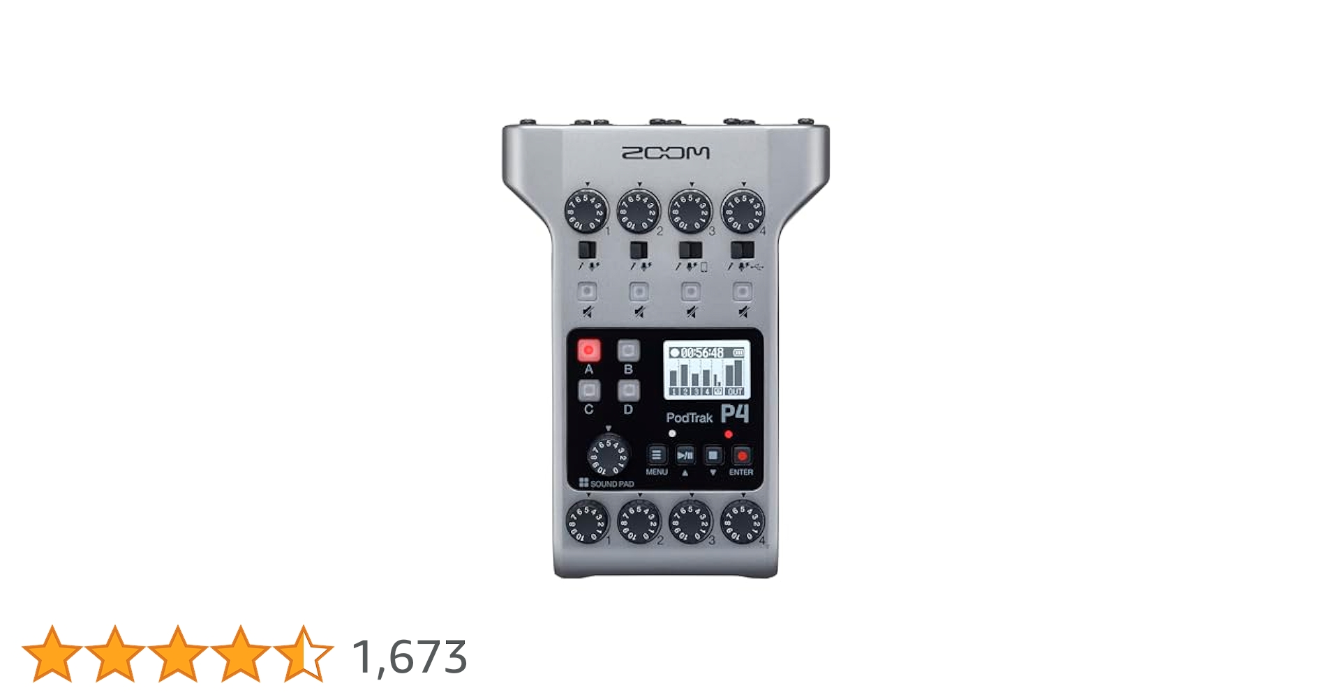 Zoom PodTrak P4 Podcast Recorder, Battery Powered, 4