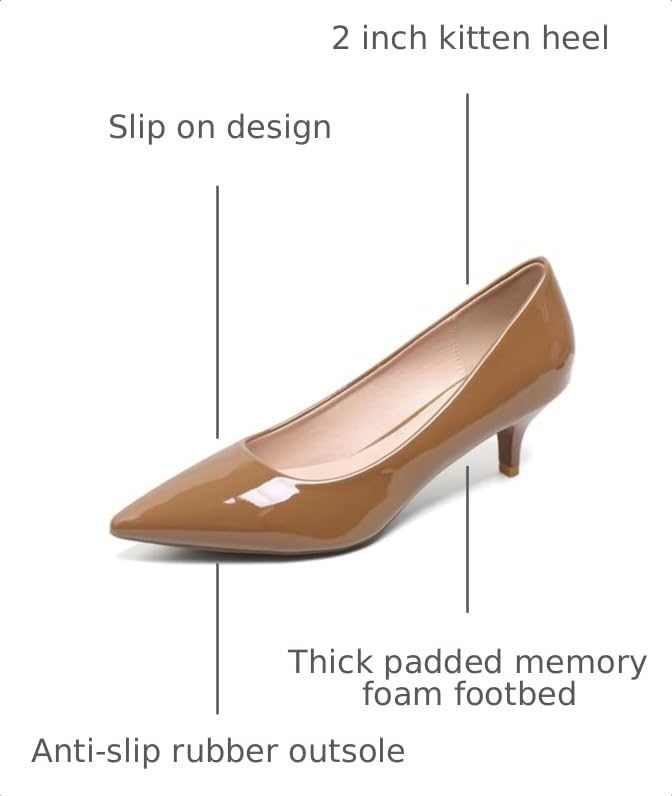 Image of Women's Low Kitten Heel Pumps Classic Fashion Dress Pumps Simple Heeled Shoes for Office Work