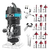 FINYQBET Tupia Laminadora Manual - Fresadora de Madeira Portátil, 800W, 30000 RPM, Com 15 Brocas e acessórios, Ideal para Trabalhos em madeira, Artesãos e Profissionais de DIY (Preto, 110V)