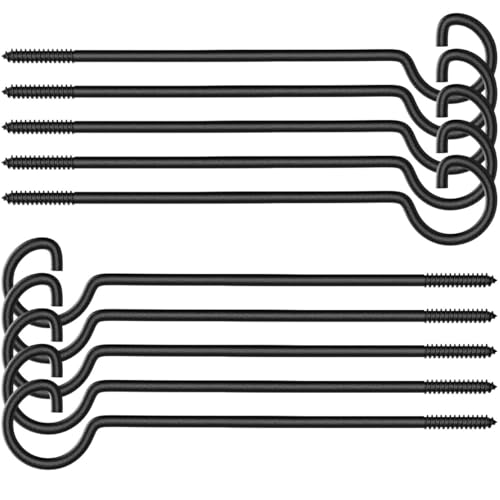 10Pack Black 12Inch Long Screw Hooks for Plants String Lights Bird Feeders