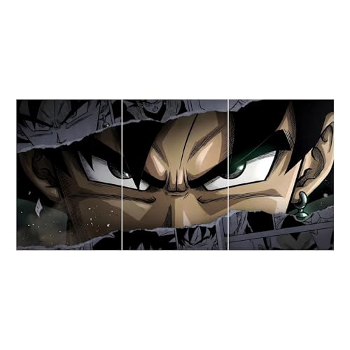 Image of Aniculture Dragon Ball Black Goku Split Poster Set of 3, A4 Size Each - Panoramic Anime Wall Art Collage - 300 GSM Ultra HD Print Quality - Self-Adhesive - 24 x12 Inches Large Decor