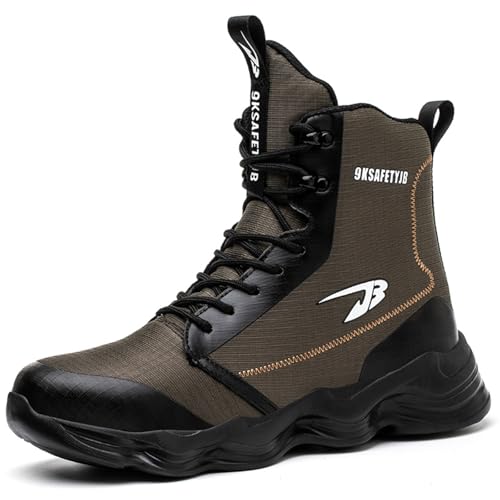 MlYJmer Zapatos de Seguridad Hombres Botas Alto Top Zapatillas de Trabajo Acero Toe Cap Anti-Smash Puncture-Proof Botas de Trabajo,Verde,42 EU