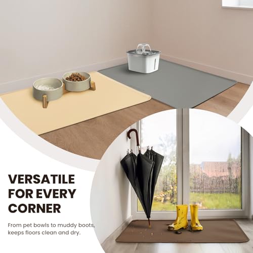 VIVAGLORY Dog Food Mat Flexmat Dog Bowl Mat, Placemat Food Tray with Raised Edges & Lip for Indoor Floor, Non Slip Waterproof Silicone Dish Placemat for Cat & Pet, S, Grey - Thumbnail 6