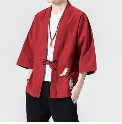 Bollrllr 2024 Cotton Linen Kimono Cardigan Men Traditional Clothing Belt Yukata Casual Street Wear3