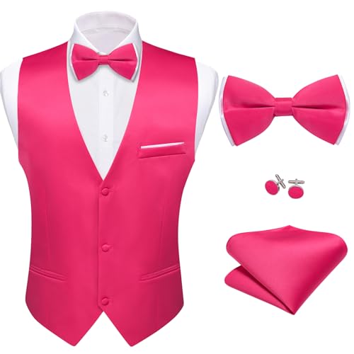 Image of Barry.Wang Mens Suit Vest Bow Tie Set 4PCS Formal V-neck Slim Fit Casual Solid Color Waistcoat Wedding Party Tuxedo