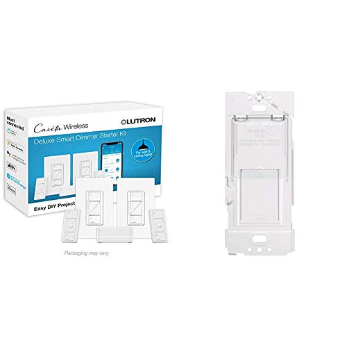 Lutron Caseta Smart Start Kit, Dimmer Switch (2 Count) with Smart Bridge and Pico remotes, White & Caseta Wireless Wallplate Bracket for Pico Remote, PICO-WBX-Adapt,Translucent