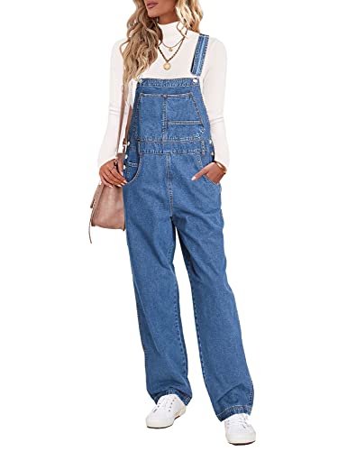 luvamia Women's Casual Vintage Overalls Fashion Loose Straight Denim Bib Overalls Jean Jumpsuits Classic Blue Size Large