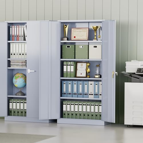 Image of INTERGREAT Metal Storage Cabinet,72 inch Steel Lockable File Cabinet with Locking Doors and Adjustable Shelves,Locking Tool Cabinets for Office,Home,Garage,Gym,School (Cement Grey)