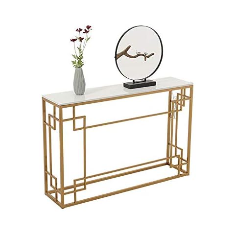 JIAYUAN Table Gold Coast Faux Marble Console Table, Multipurpose Sofa Side Table with LED Display Decorative Objects, Pictures, Photos for,entryway or Hallway. Family Room 31×11.8×29.5in Cover