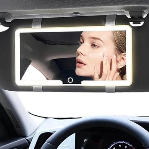 Image of Car Sun Visor LED Makeup Mirror with Touch Control, Rechargeable, Adjustable Light Modes