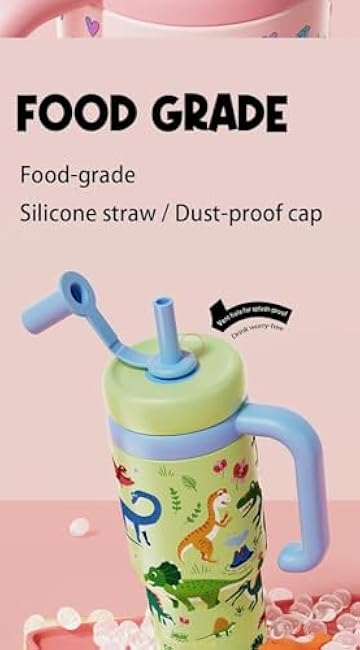 Whale Fountain Tumbler, Comobebe 24oz Stainless Steel Whale Fountain Tumbler with Handle, Drinking Cup with Whale Squirt, Spill-Proof, Leak-Proof Screw-On Lid (Sticker type-peach)