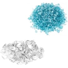 Skyflame 1/2-Inch Platinum Reflective Fire Glass and Aqua Blue Regular Fire Glass for Fire Pit Fireplace Landscaping